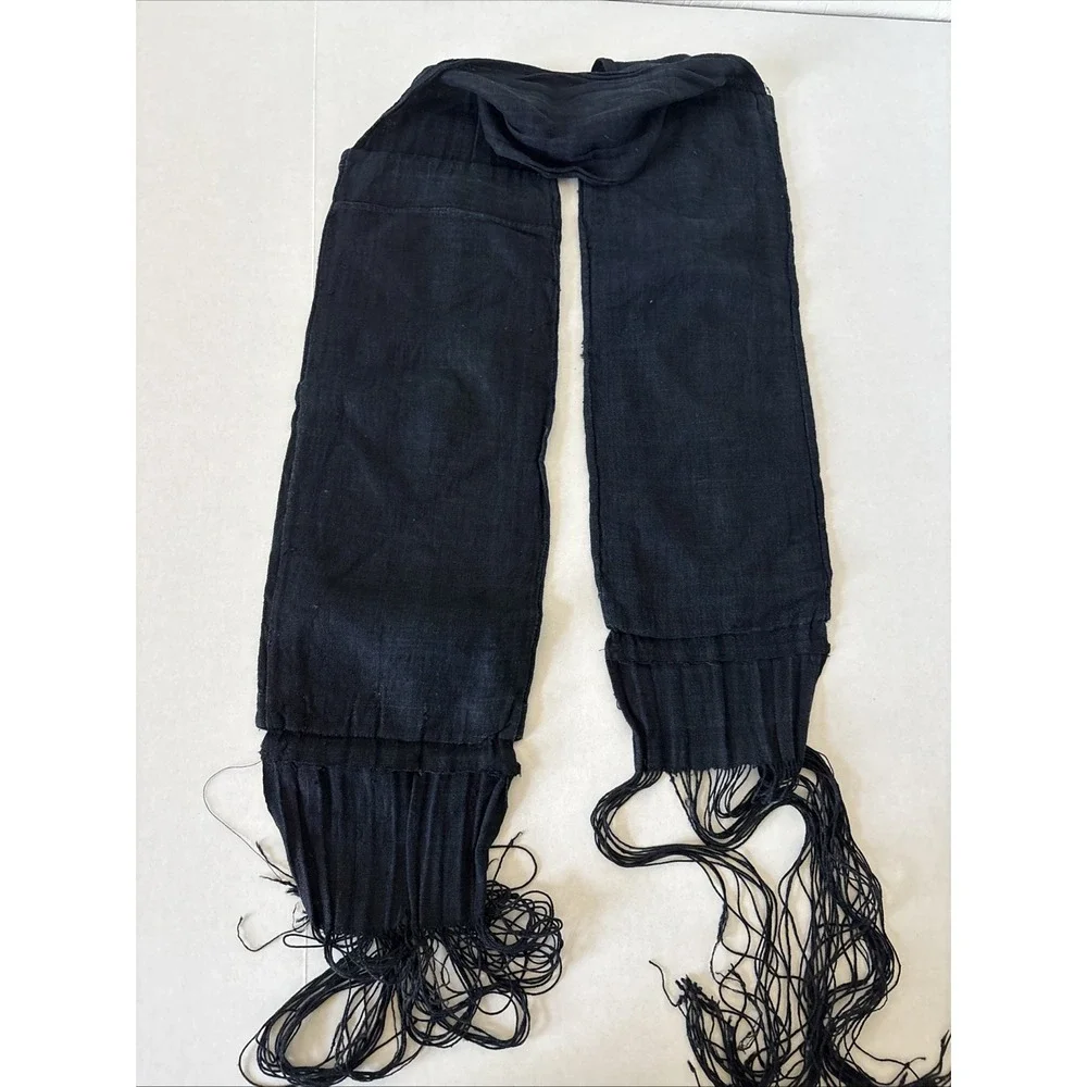 Vintage Hmong Cotton Hand Embroidered Indigo Belt with Fringe